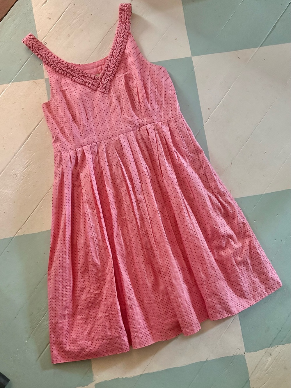 Moulinette Soeurs Pink Sleeveless V-Neck Braided Trim Dress